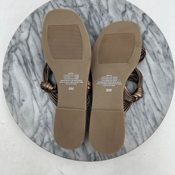 Anthropologie Womens 9 Sandals Bronze Leather Mystic Metallic Strappy Flat - Picture 8 of 11